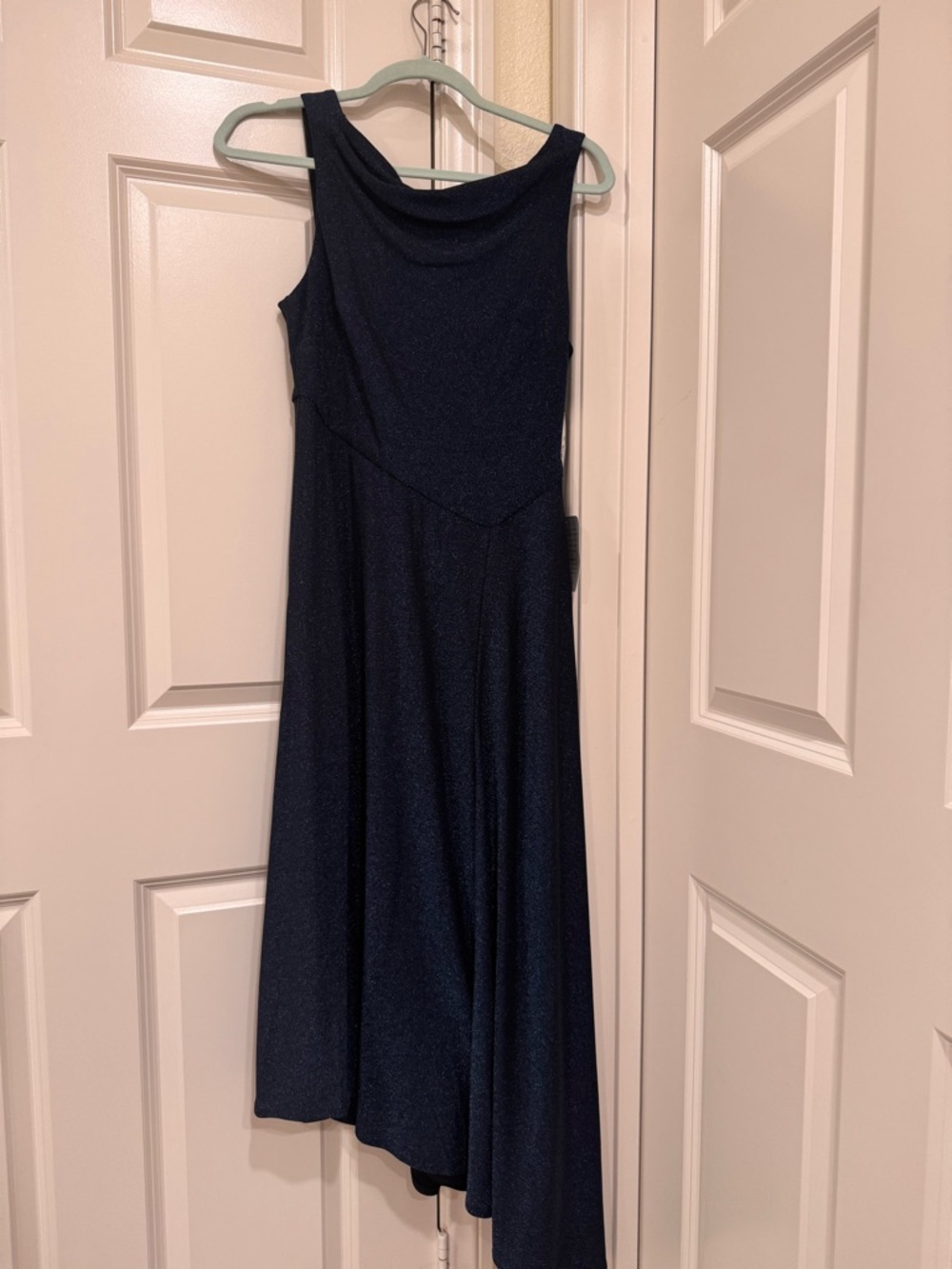 Maggy London One-Shoulder Navy Sparkle Gown